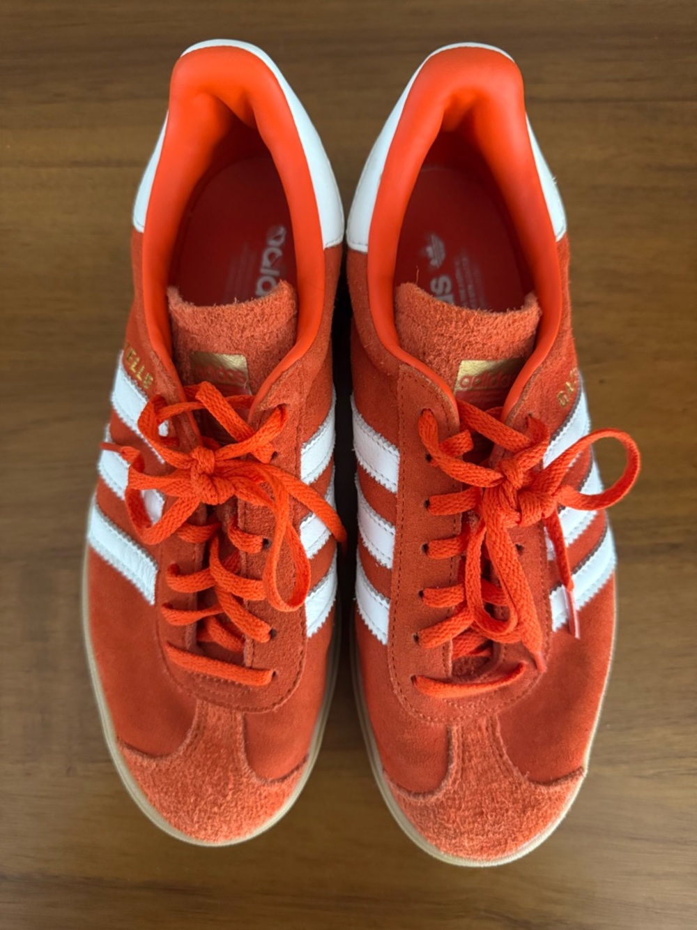 adidas platform Gazelle Orange Suede Sneakers with White Stripes